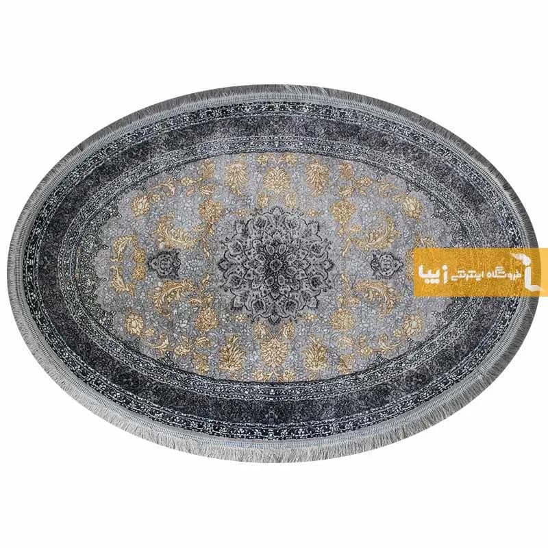فرش بیضی نقره ای طرح شاهکار