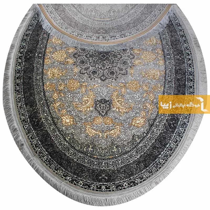 فرش بیضی نقره ای طرح شاهکار — تصویر ۴