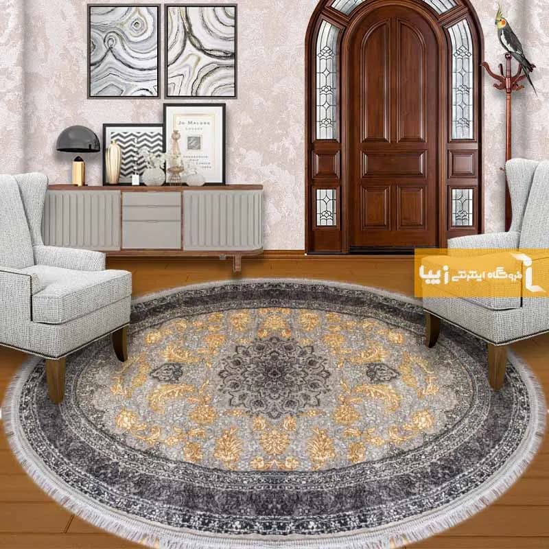 فرش بیضی نقره ای طرح شاهکار — تصویر ۲