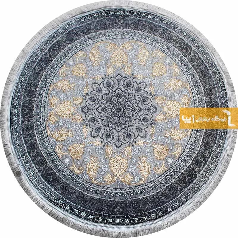 فرش گرد طرح شاهکار زمینه نقره ای