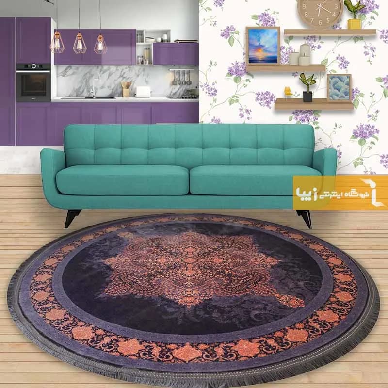 فرش گرد بنفش طرح آمیتیست — تصویر ۲