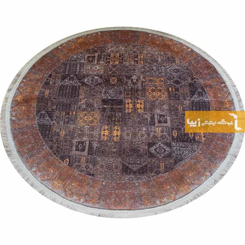 فرش گرد قهوه ای طرح الکساندریت — تصویر ۳
