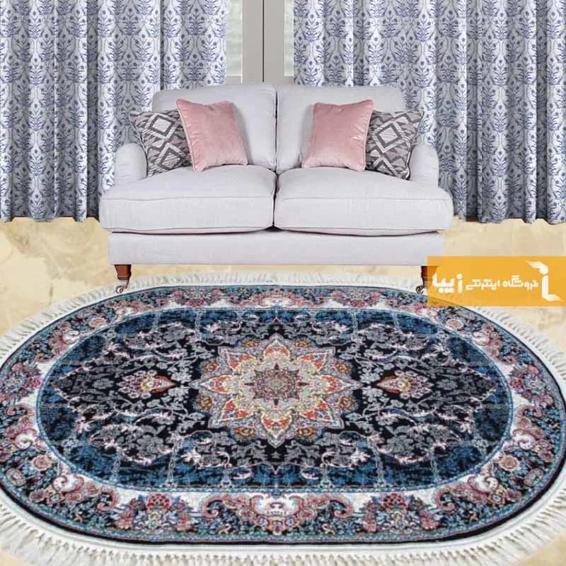 فرش بیضی سرمه ای طرح هیوا — تصویر ۲