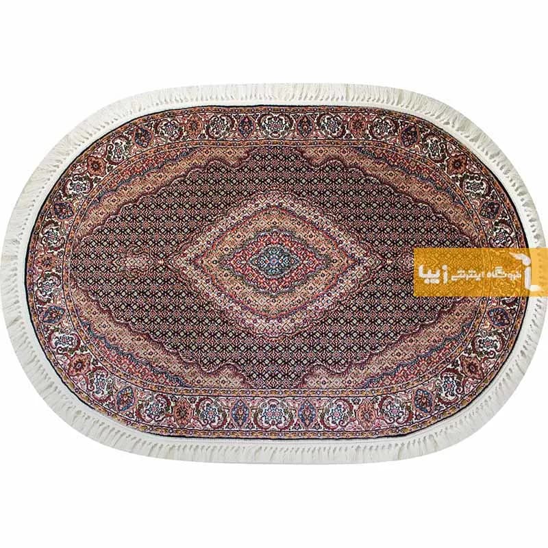 فرش بیضی سرمه ای طرح ریزماهی