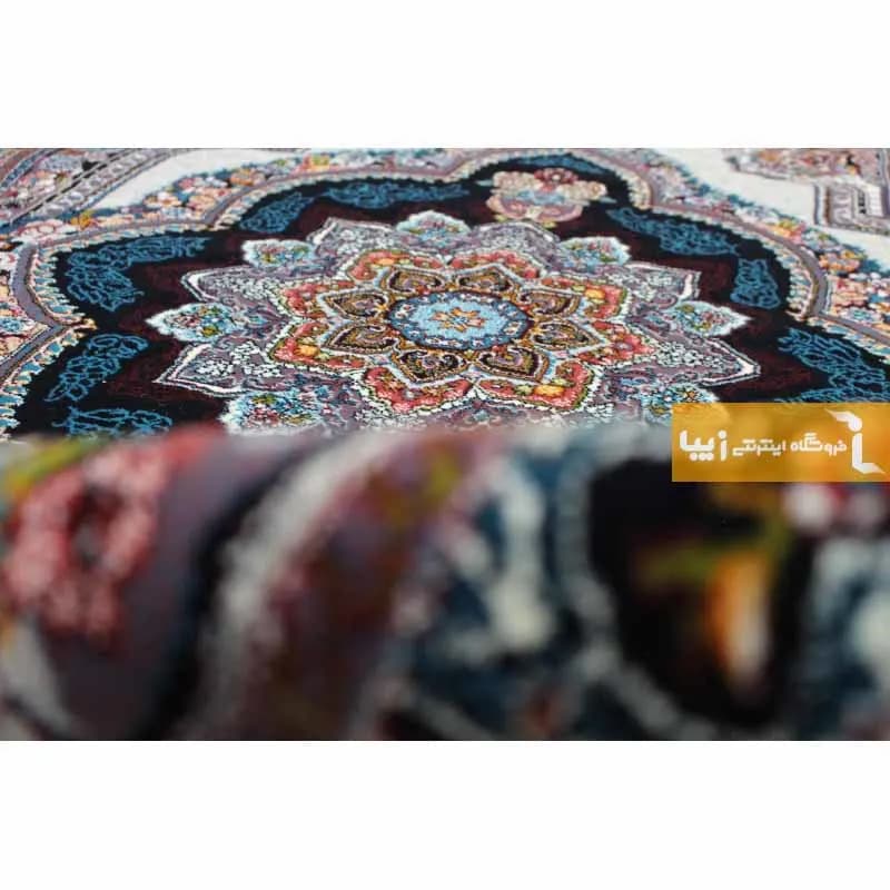 فرش بیضی فیلی طرح باغ معلق — تصویر ۴