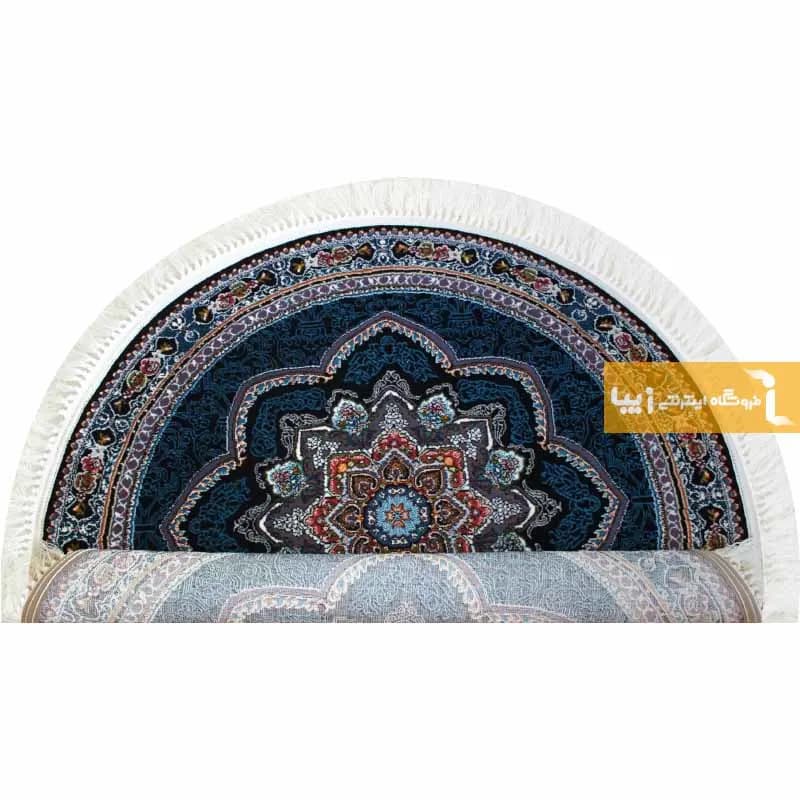 فرش گرد سرمه ای طرح باغ معلق — تصویر ۸