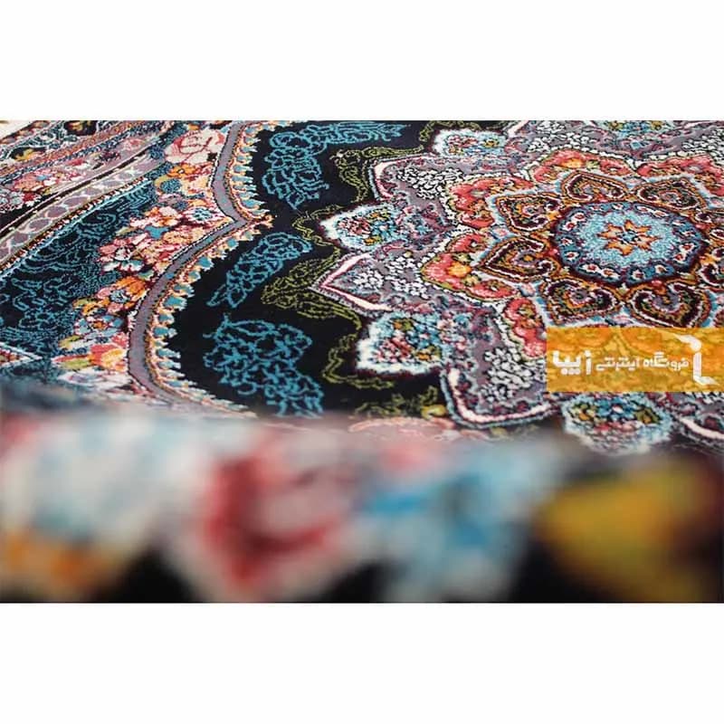 فرش بیضی سرمه ای طرح باغ معلق — تصویر ۴