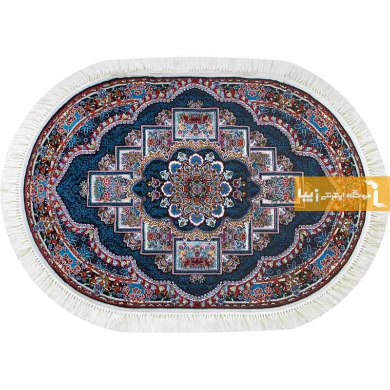فرش بیضی سرمه ای طرح ناردون