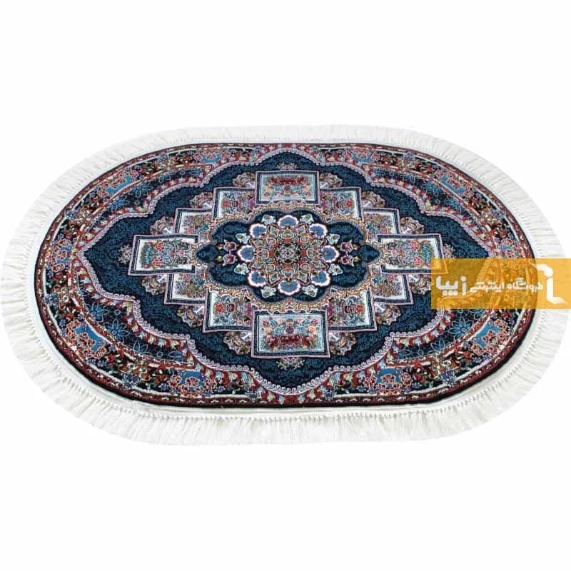 فرش بیضی سرمه ای طرح ناردون — تصویر ۳