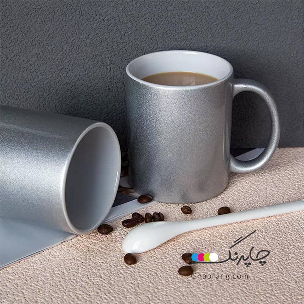 چاپ روی لیوان ماگ سرامیکی نقره ای اکلیلی — تصویر ۲