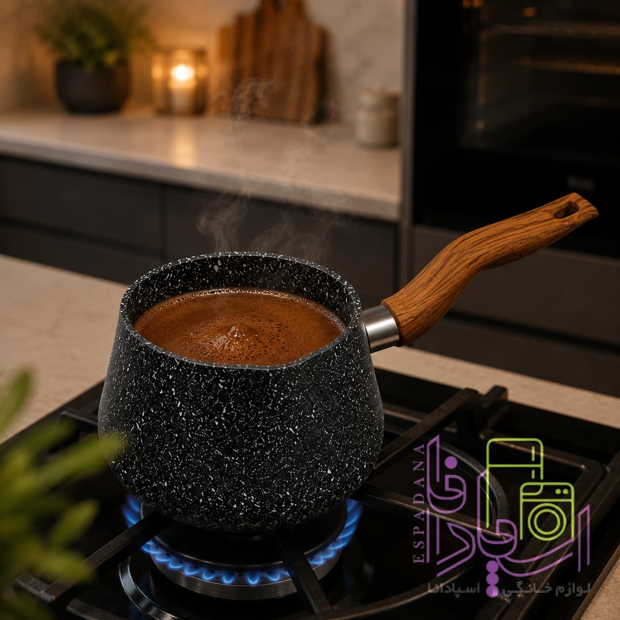 شیرجوش گرانیتی هاناتک دسته چوبی — تصویر ۲