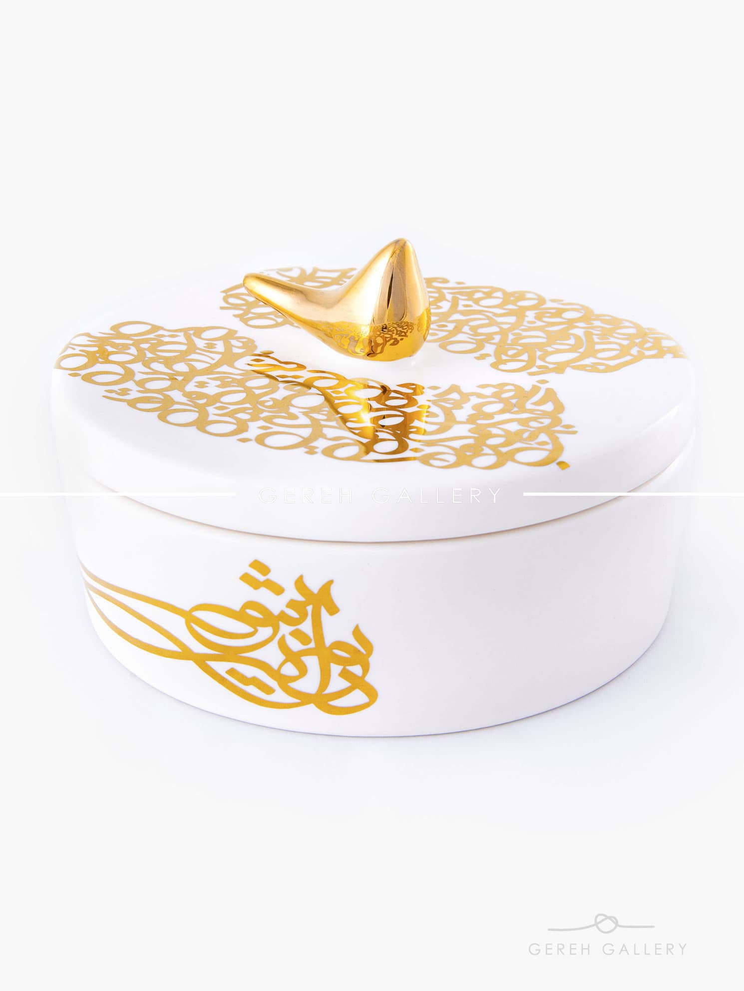 شکلات خوری سرامیکی خوشنویسی پرنده دار سفید — تصویر ۴