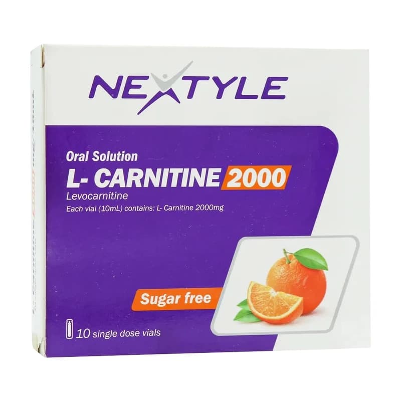 ویال ال کارنیتین 2000 میلی گرم با طعم پرتقال نکستایل بسته 10 عددی - داروخانه شبانه روزی دکتر امان الهی