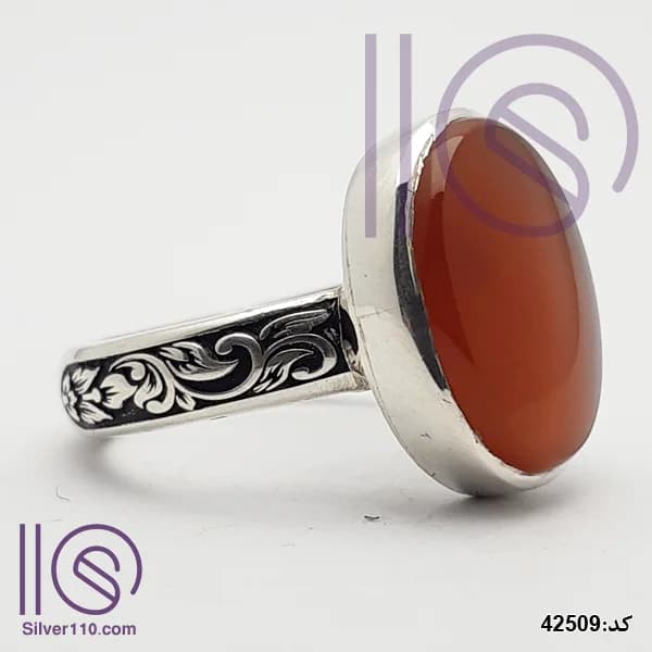 انگشتر نقره دستساز عقیق یمنی کد 42509 — تصویر ۲