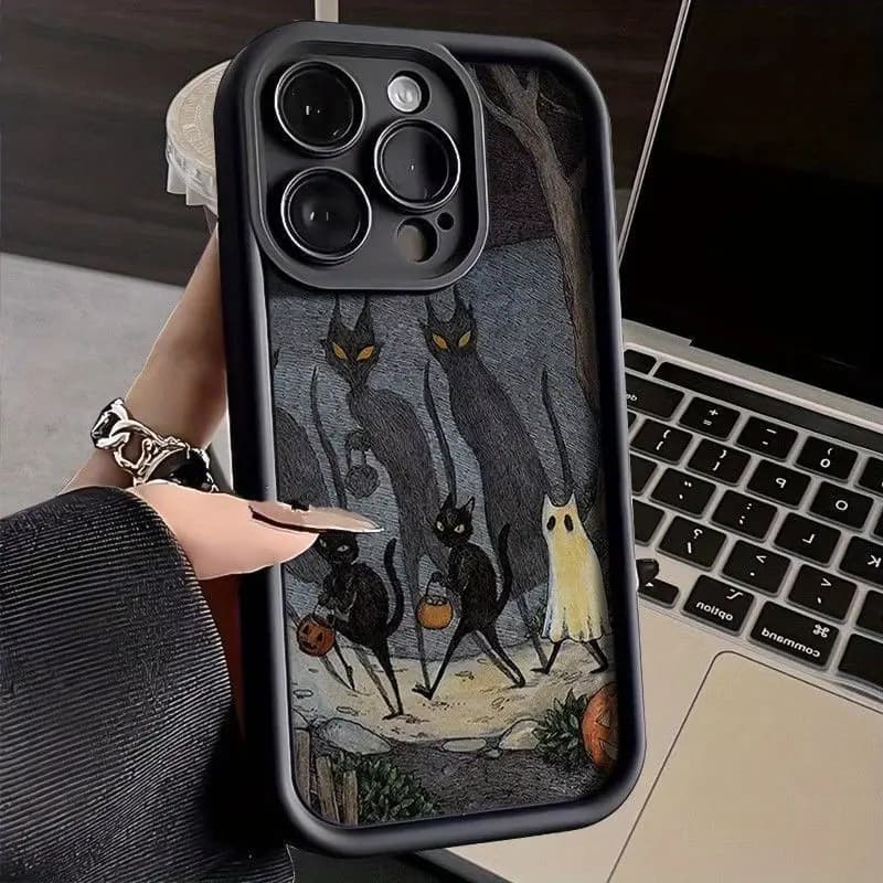 قاب آیفون سالید طرح دار Cat Ghost مشکی — تصویر ۲
