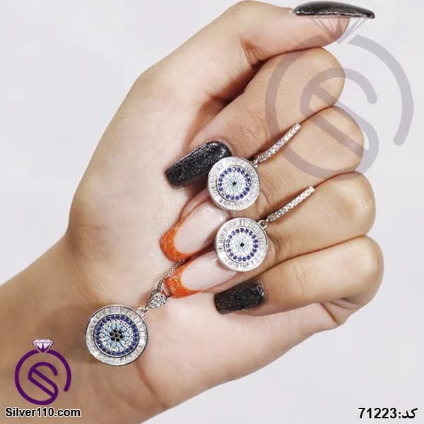 نیم ست نقره زنانه چشم و نظر مدل کد 71223 — تصویر ۴
