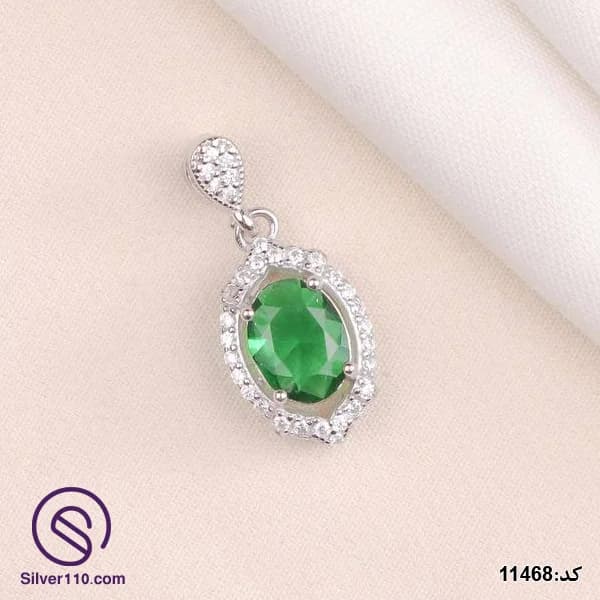 گردنبند نقره زنانه مدل کریستال سبز کد 11468