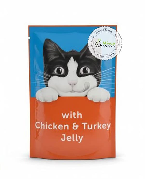 پوچ گربه فلیکس طعم مرغ و بوقلمون در ژله(85 گرمی)