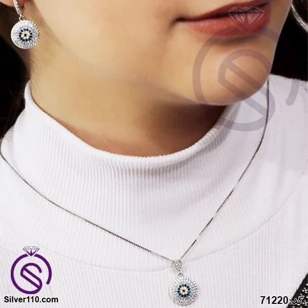 نیم ست نقره زنانه چشم و نظر مدل دایره کد 71220 — تصویر ۴