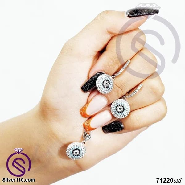 نیم ست نقره زنانه چشم و نظر مدل دایره کد 71220 — تصویر ۳