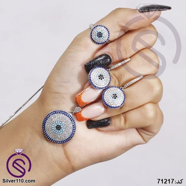 نیم ست نقره زنانه چشم و نظر مدل دایره کد 71217 — تصویر ۳