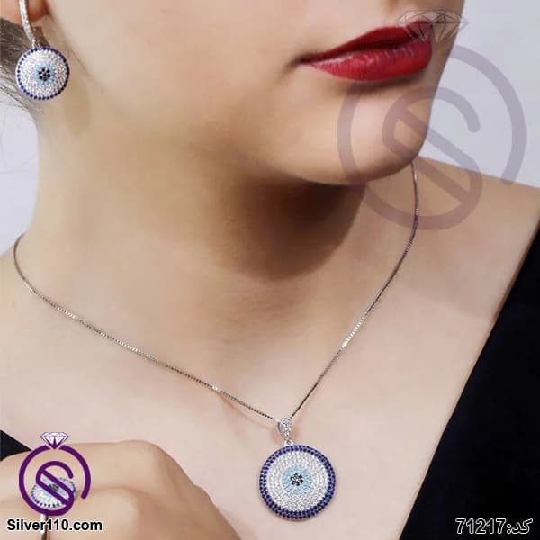 نیم ست نقره زنانه چشم و نظر مدل دایره کد 71217 — تصویر ۲