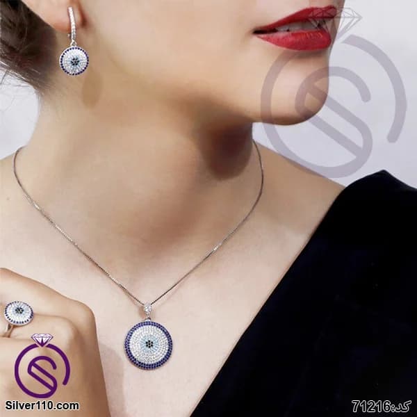 نیم ست نقره زنانه چشم و نظر مدل دایره کد 71216 — تصویر ۲