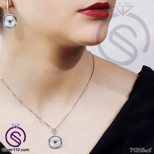 نیم ست نقره زنانه چشم و نظر مدل دایره کد 71215 — تصویر ۲