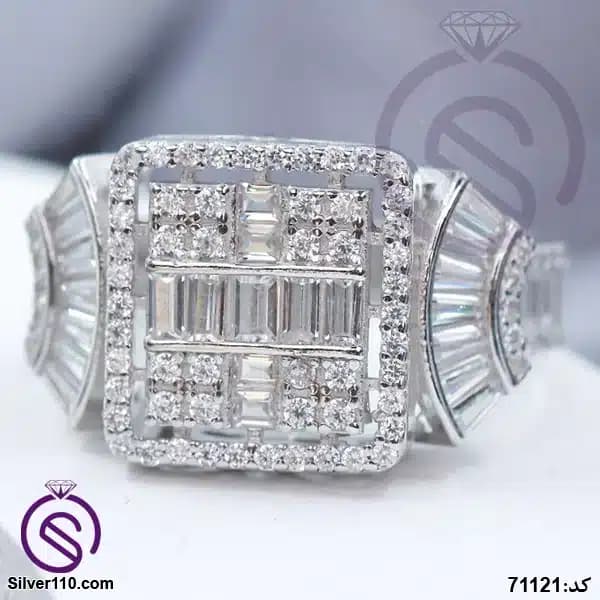 انگشتر نقره زنانه مربع کد 71121 — تصویر ۴