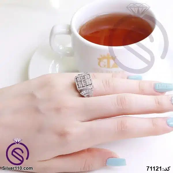 انگشتر نقره زنانه مربع کد 71121 — تصویر ۲