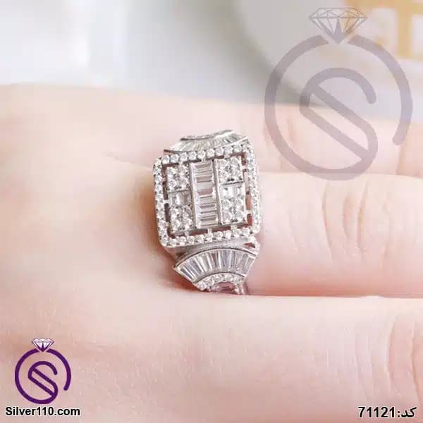 انگشتر نقره زنانه مربع کد 71121 — تصویر ۳