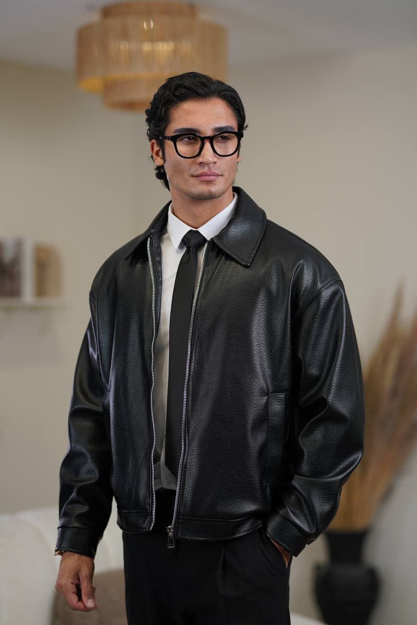 کاپشن چرم ALEXANDER مشکی کد 88187A