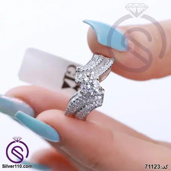 انگشتر نقره زنانه تک نگین کد 71123 — تصویر ۲