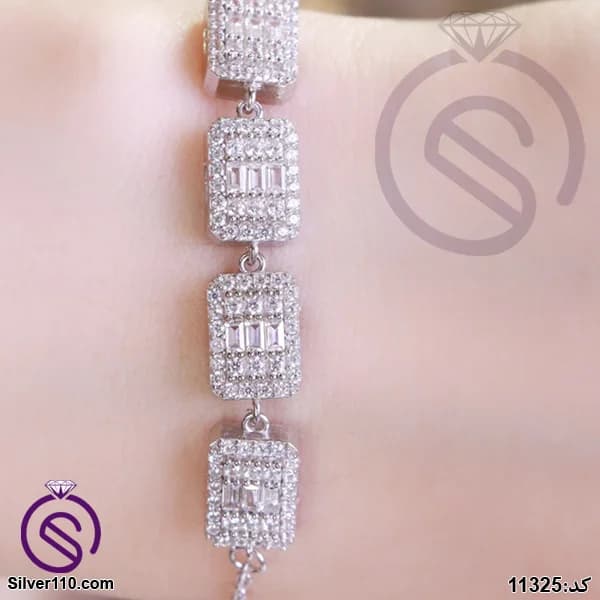 دستبند نقره زنانه مدل مستطیل کد 11325 — تصویر ۲