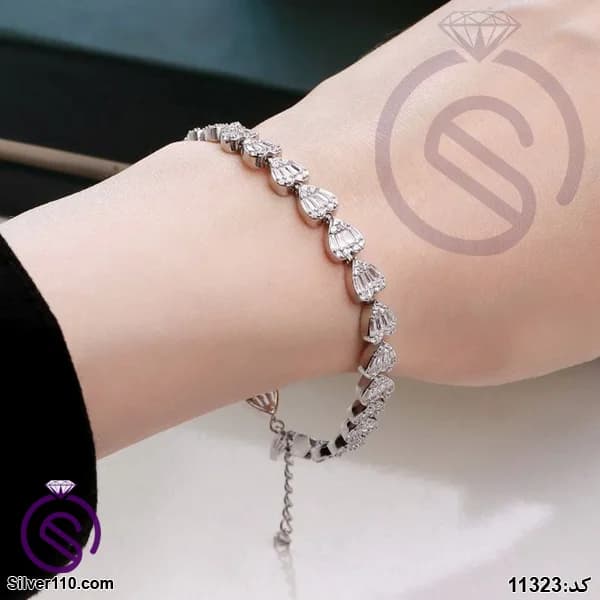 دستبند نقره زنانه مدل قلب کد 11323 — تصویر ۵