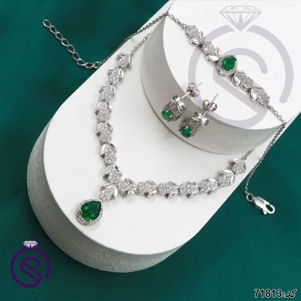 سرویس نقره زنانه نگین کریستال سبز کد 71813 — تصویر ۴