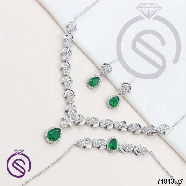 سرویس نقره زنانه نگین کریستال سبز کد 71813