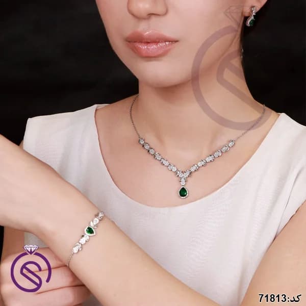 سرویس نقره زنانه نگین کریستال سبز کد 71813 — تصویر ۲