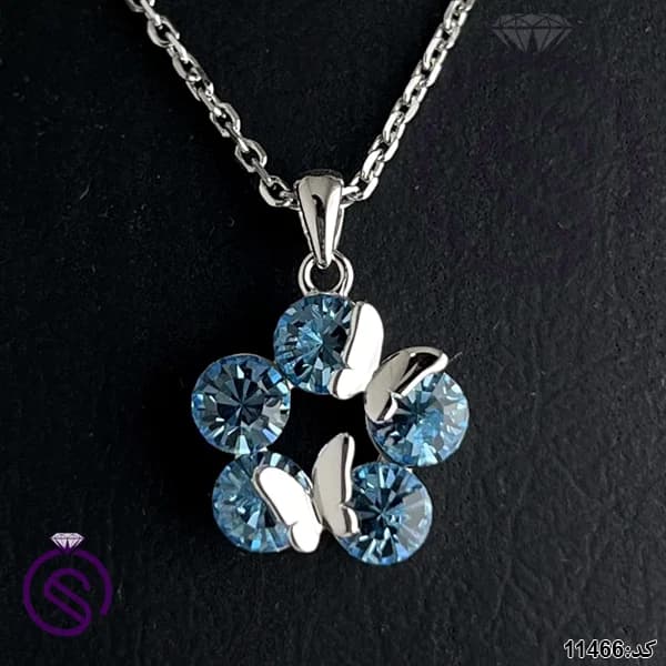 گردنبند نقره زنانه سوارسکی مدل گل 5 پر کد 11466
