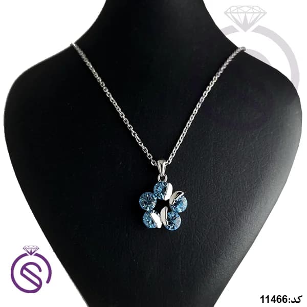 گردنبند نقره زنانه سوارسکی مدل گل 5 پر کد 11466 — تصویر ۲