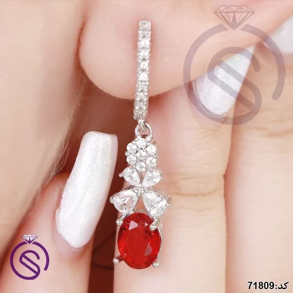 سرویس نقره زنانه نگین کریستال قرمز کد 71809 — تصویر ۵