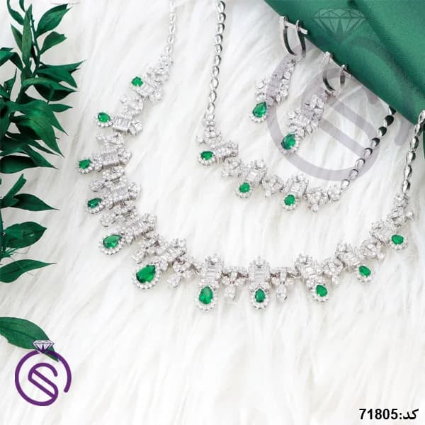 سرویس نقره زنانه نگین کریستال سبز کد 71805 — تصویر ۲