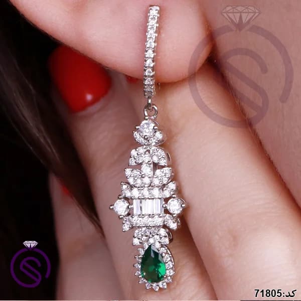 سرویس نقره زنانه نگین کریستال سبز کد 71805 — تصویر ۳