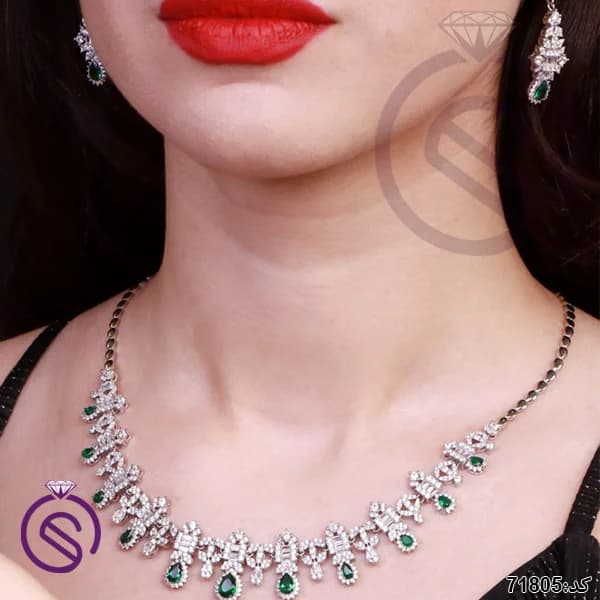 سرویس نقره زنانه نگین کریستال سبز کد 71805 — تصویر ۴
