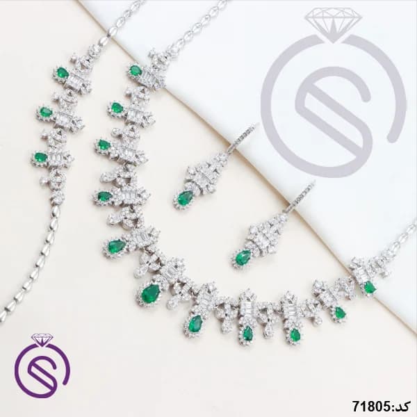 سرویس نقره زنانه نگین کریستال سبز کد 71805