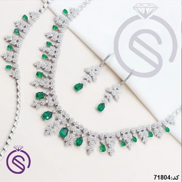 سرویس نقره زنانه نگین کریستال سبز کد 71804