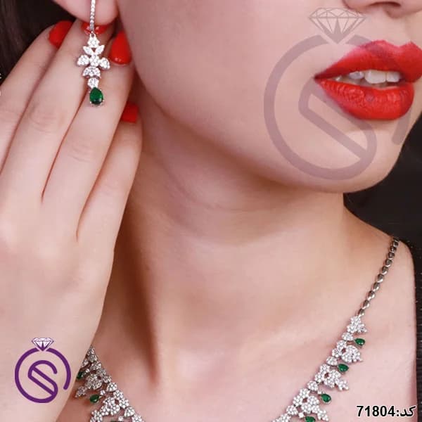سرویس نقره زنانه نگین کریستال سبز کد 71804 — تصویر ۶