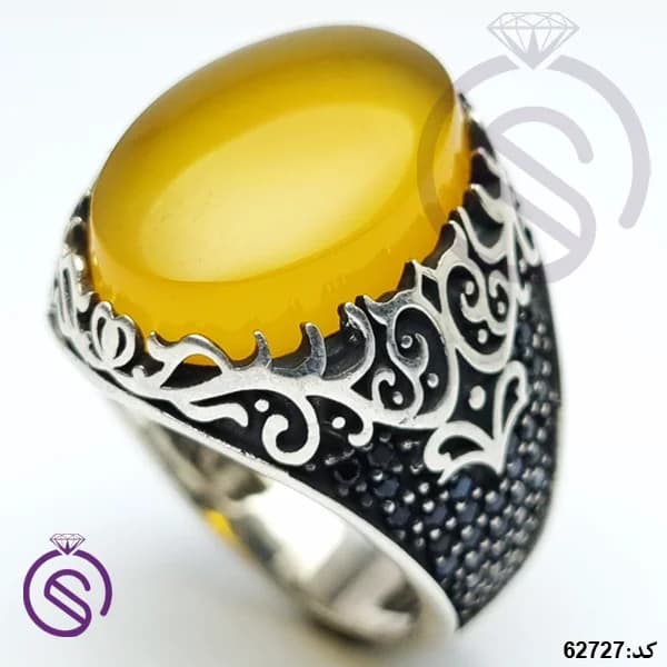 انگشتر نقره عقیق زرد شرف الشمس مردانه مدل مانی کد 62727