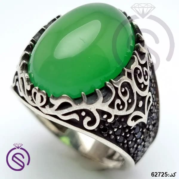 انگشتر نقره عقیق سبز مردانه مدل مانی کد 62725