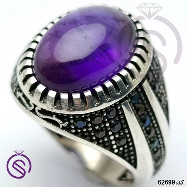 انگشتر نقره آمیتیست مردانه مدل آراد کد 62699